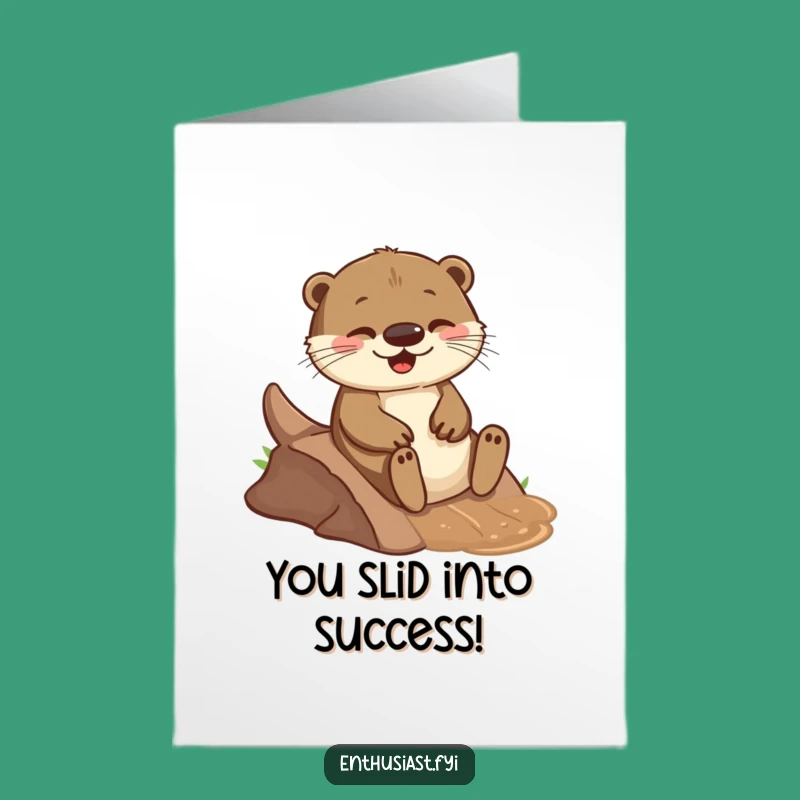 Free Printable Congrats Card: Otter Sliding Fun - Playful Downloadable Greeting