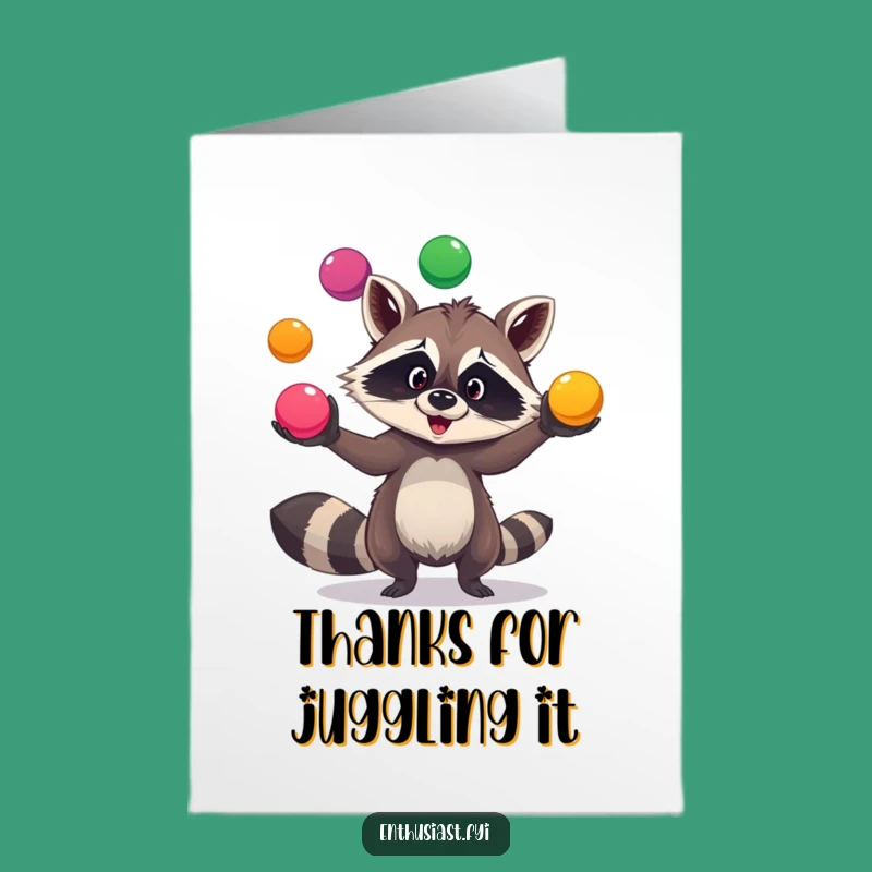 Free Printable Raccoon Thank You Card: Juggler Funny Downloadable Gift
