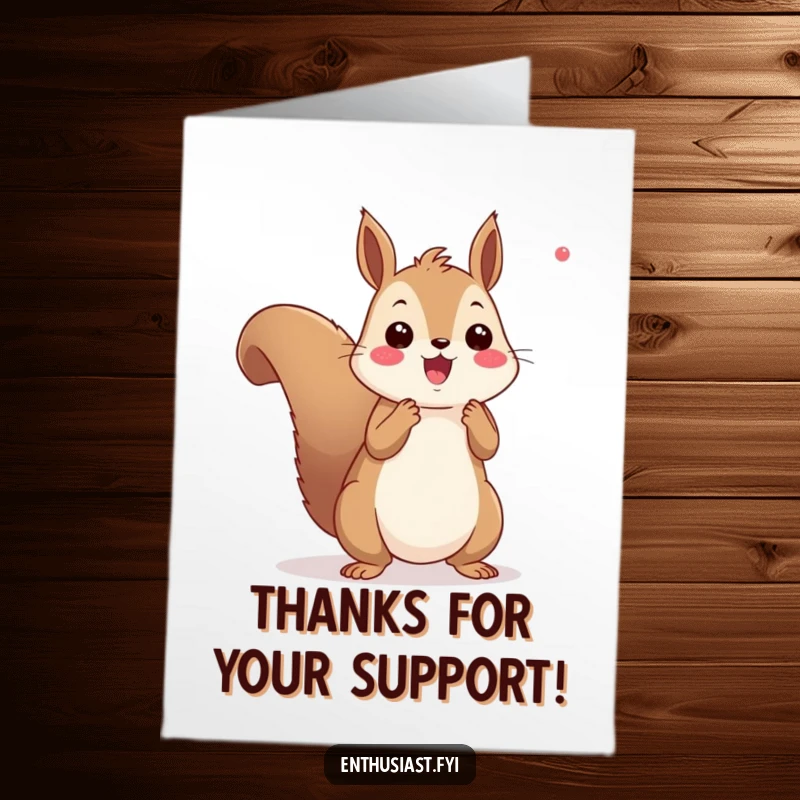 Funny Free Printable Thank You Card: A cheerful squirrel waves tiny pom-poms, cheering enthusiastically to show thanks.