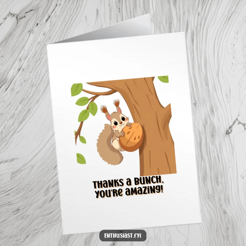 Funny Free Printable Thank You Card: Squirrel's ecstatic face as it spots an enormous nut, a perfect thank you.