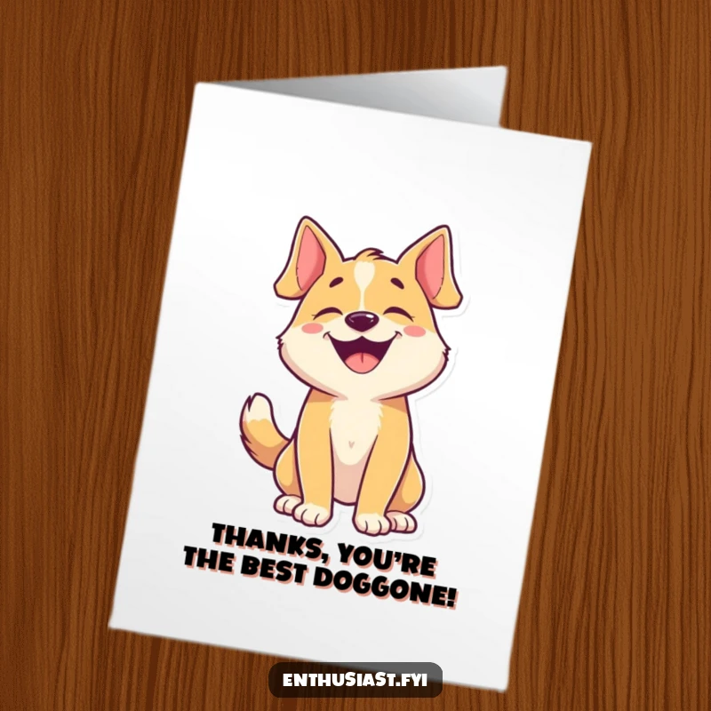 Funny Free Printable Thank You Card: A joyful dog character barking happily with its tail wagging to show thanks.