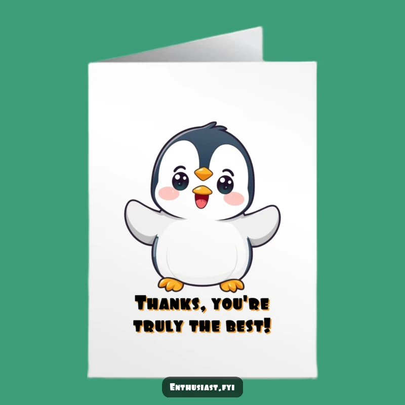 Free Printable Thank You Card: Penguin Waves Flippers to Show Gratitude