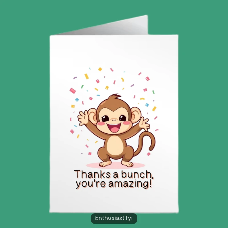 Free Printable Thank You Card: Monkey Throws Confetti with Gratitude