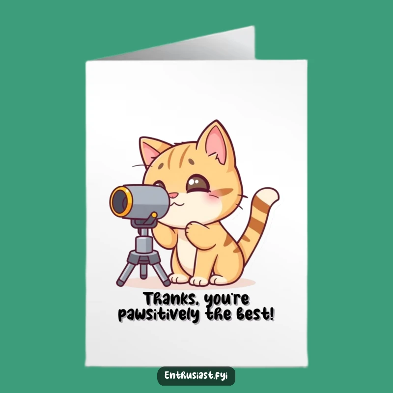 Free Printable Thank You Card: Cat Peers Through Telescope with Gratitude