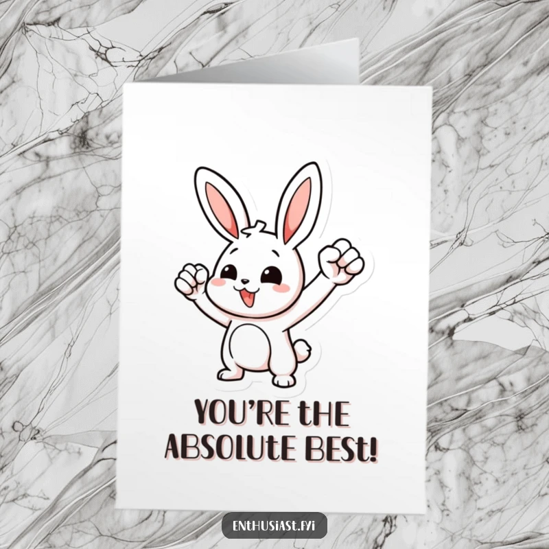 Funny Free Printable Thank You Card: Motivated rabbit giving a fist pump to express sincere thanks.