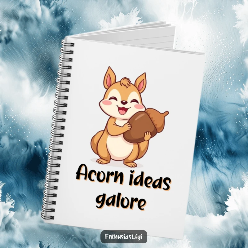 Funny Notebook: Joyful squirrel proudly holding an extra large acorn, perfect for capturing thoughts and ideas with a woodland theme.
