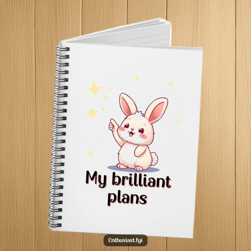 Funny notebook with a fluffy bunny excitedly pointing at a sky full of stars, inspiring wonder.