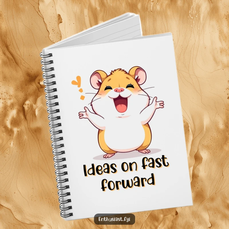 Funny Notebook with a passionate hamster character animatedly explaining, ideal for jotting down enthusiastic thoughts and ideas.
