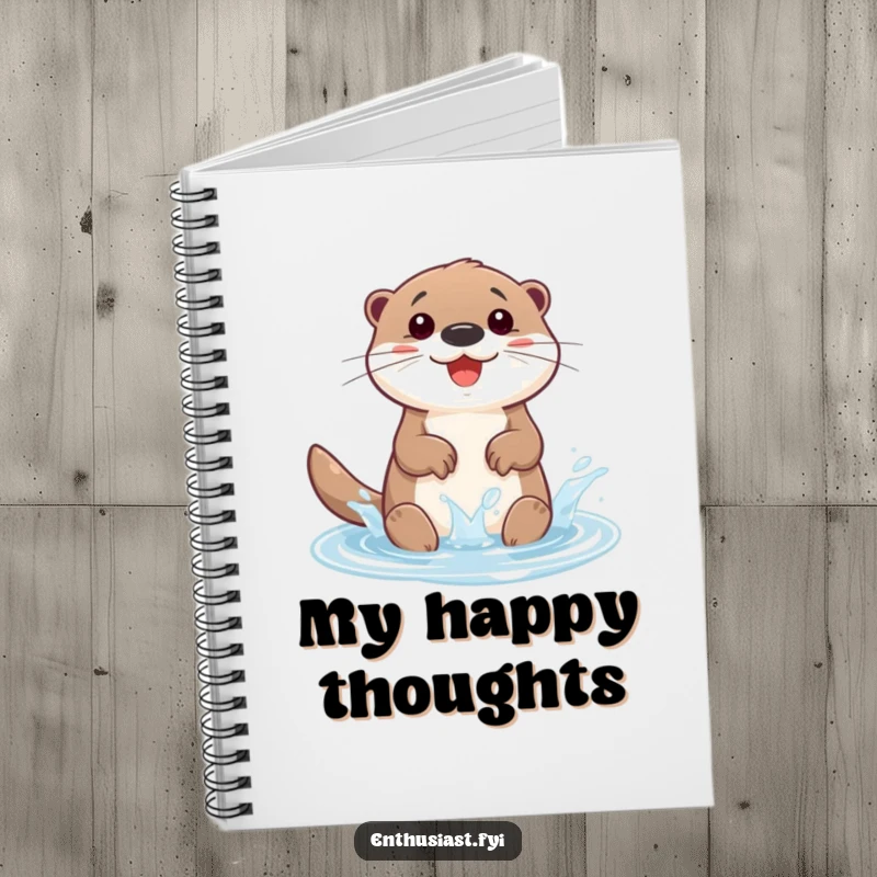 Funny notebook featuring a happy otter character splashing gleefully in a tiny, sparkling puddle. Inspires creativity and joy.