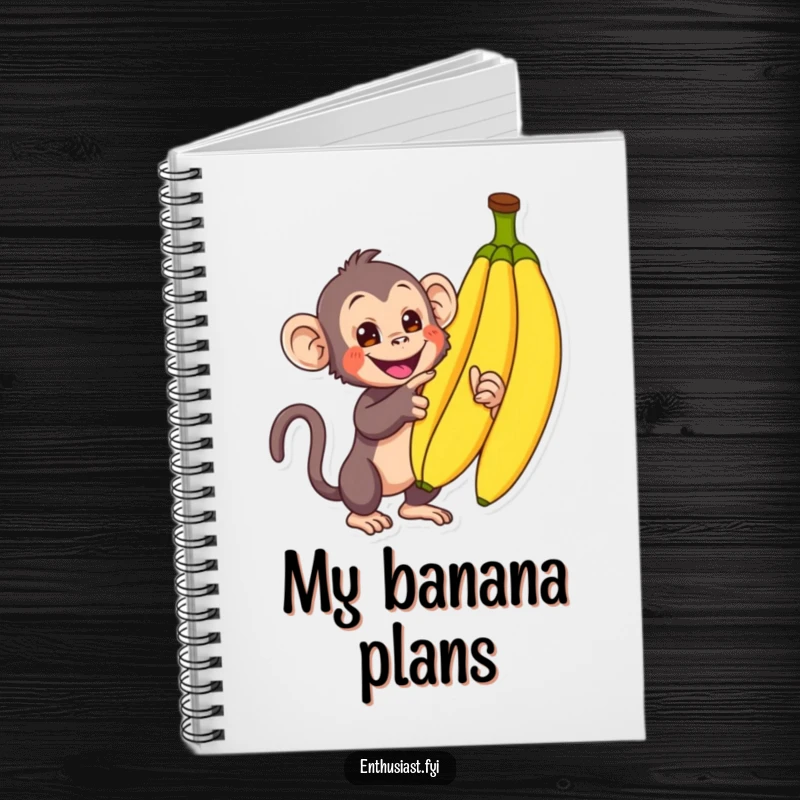 Funny Monkey Notebook: An enthusiastic monkey points to bananas, inspiring note-taking and brainstorming, a brilliant funny gift.