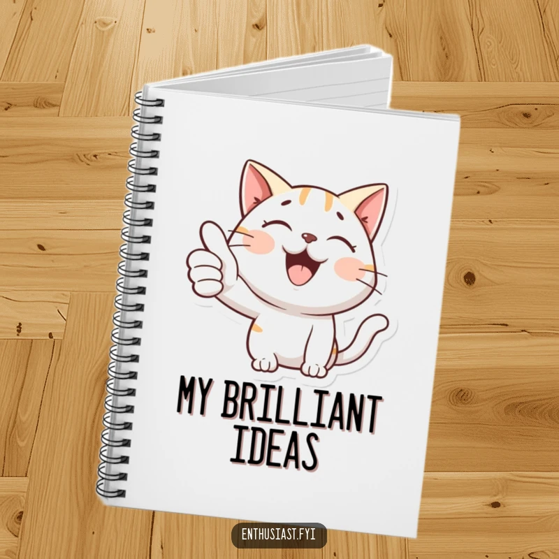 Funny notebook featuring a happy cat giving a thumbs-up, perfect for jotting down ideas with feline approval.