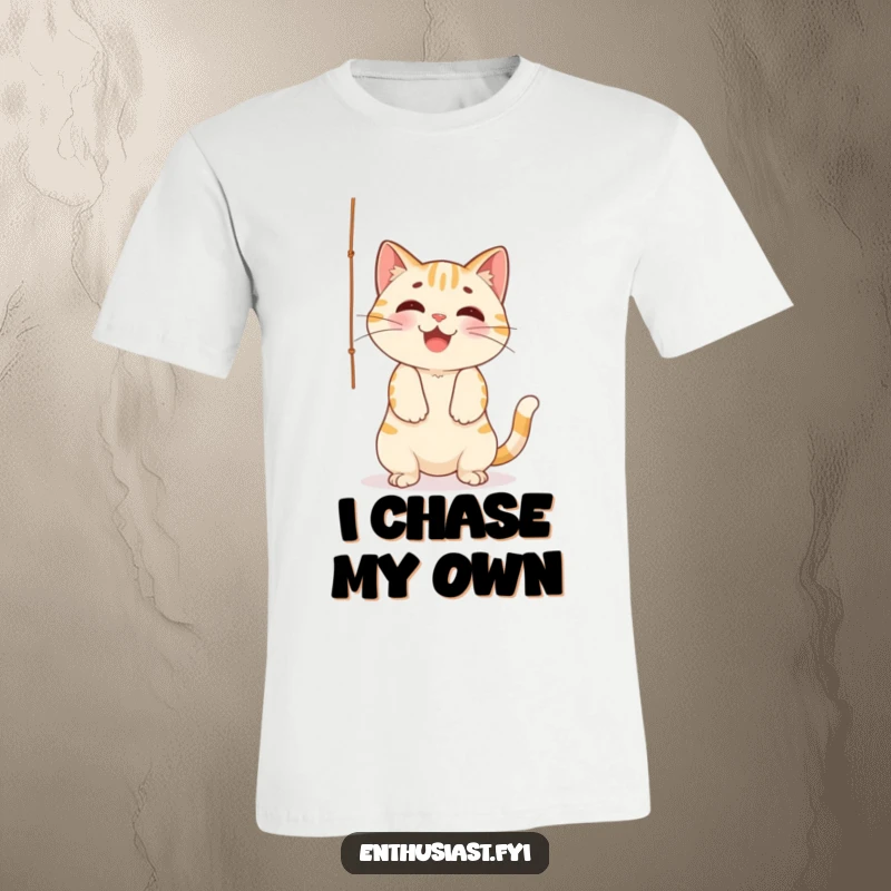 Funny T-Shirt: Cheerful cat playfully batting at a dangling string, celebrating the fun and mischief of playful cats.