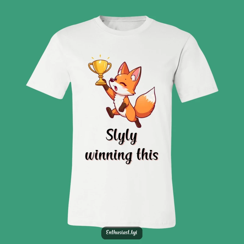 Funny Fox T-Shirt: Energetic Character's Victory Leap, Ideal Trophy Tee