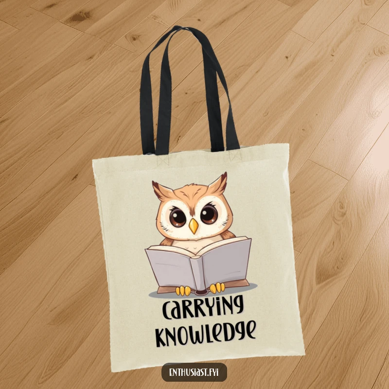 Funny owl book lover tote bag showcases a focused owl engrossed in reading, ideal for carrying books and literary finds.