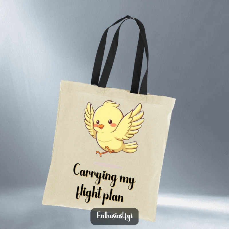 Funny Tote Bag showcasing a lively bird character energetically flapping its wings, symbolizing freedom and happy movement.