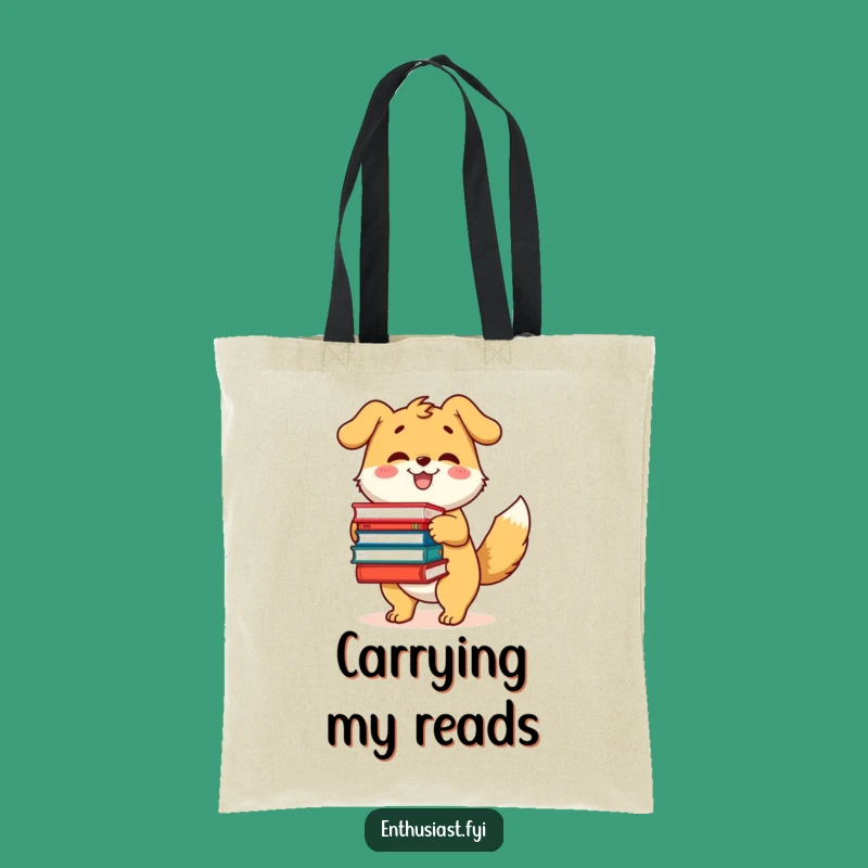 Funny Bookworm Dog Tote Bag: Happy Reader Project Holder