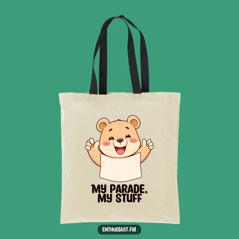 Funny Bear Waving Banner Tote Bag - Durable & Cheerful Carryall