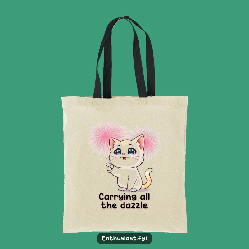 Funny Cat Fireworks Tote Bag: Sparkling Eyes, Big Fun: Great Gift!
