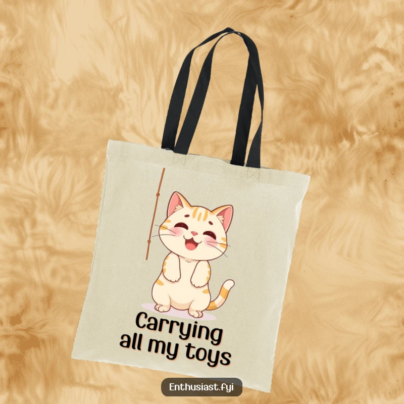 Funny Tote Bag: Cheerful cat playfully batting at a dangling string, perfect for carrying items with a touch of feline mischief.