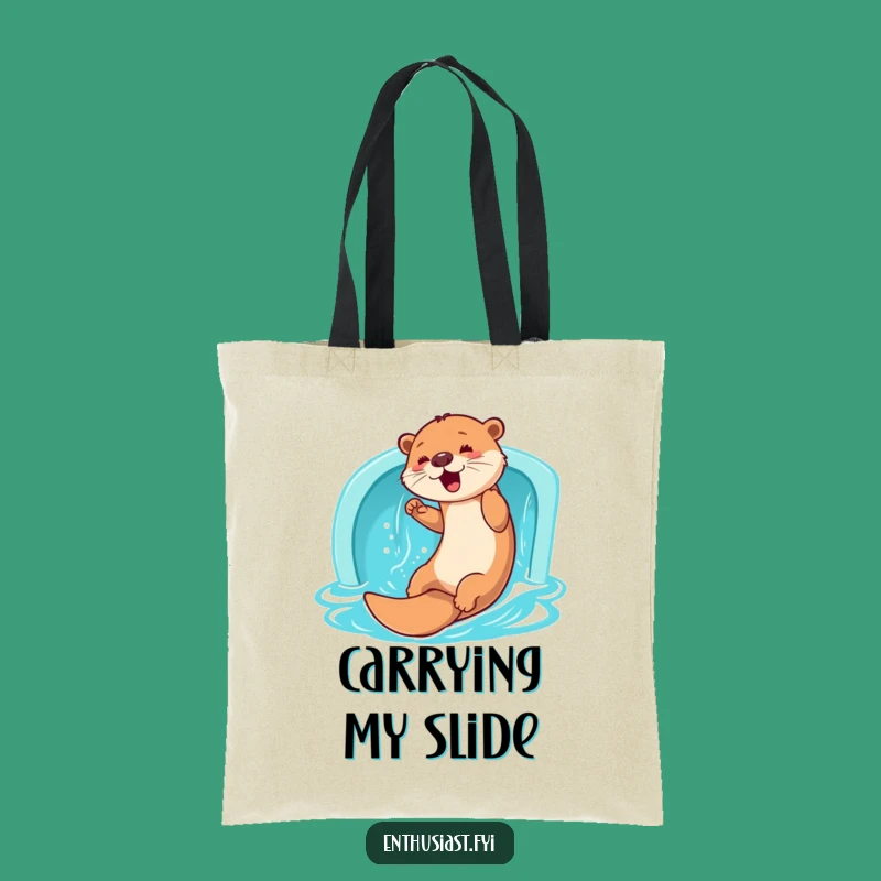 Funny Otter Slide Tote Bag: Enthusiastic Water Carry-All Gift