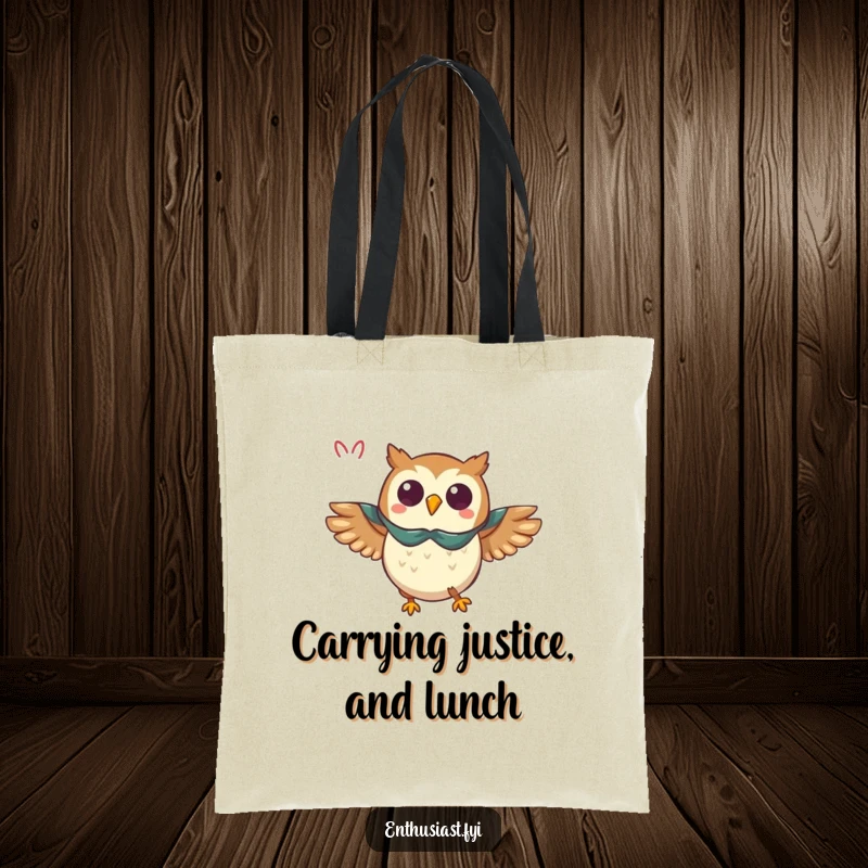 Funny owl tote bag, a triumphant owl wearing a cape flying with great enthusiasm, a humorous and practical bag.